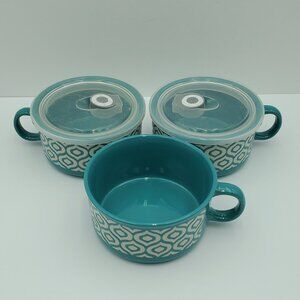 Cook's Essentials Teal Meal Mugs Aqua Turquoise Soup Chili Chowder Mugs
